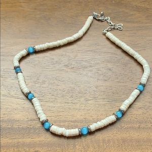 White and Blue Chipped Puka Shell Choker Necklace